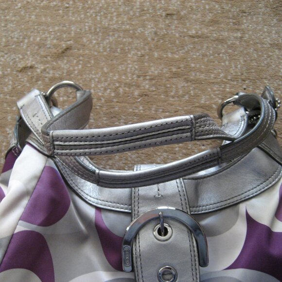 Authentic COACH Soho Satin Scarf Print Bag, Purple Silver, ##F17406 - Picture 3 of 13